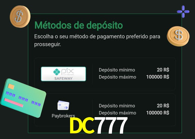 O cassino DC777 oferece uma grande variedade de métodos de pagamento